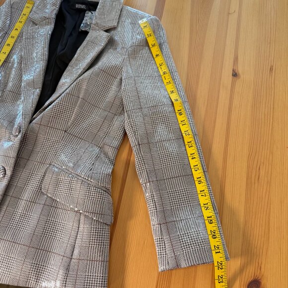 NWOT Badgley Mischka Plaid Sequin Blazer Glam Statement 6 - Picture 10 of 11